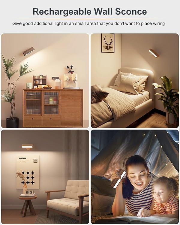 DetarZinLED Battery Operated Wall Sconce Wood, Stick On Rechargeable Wall Sconce, Dimmable Wireless Magnetic Wall Mount Reading Light for Bedroom Bedside(Walnut Wood, 1 Pack-Touch&Remote Control) by DetarZinLED - Image 3