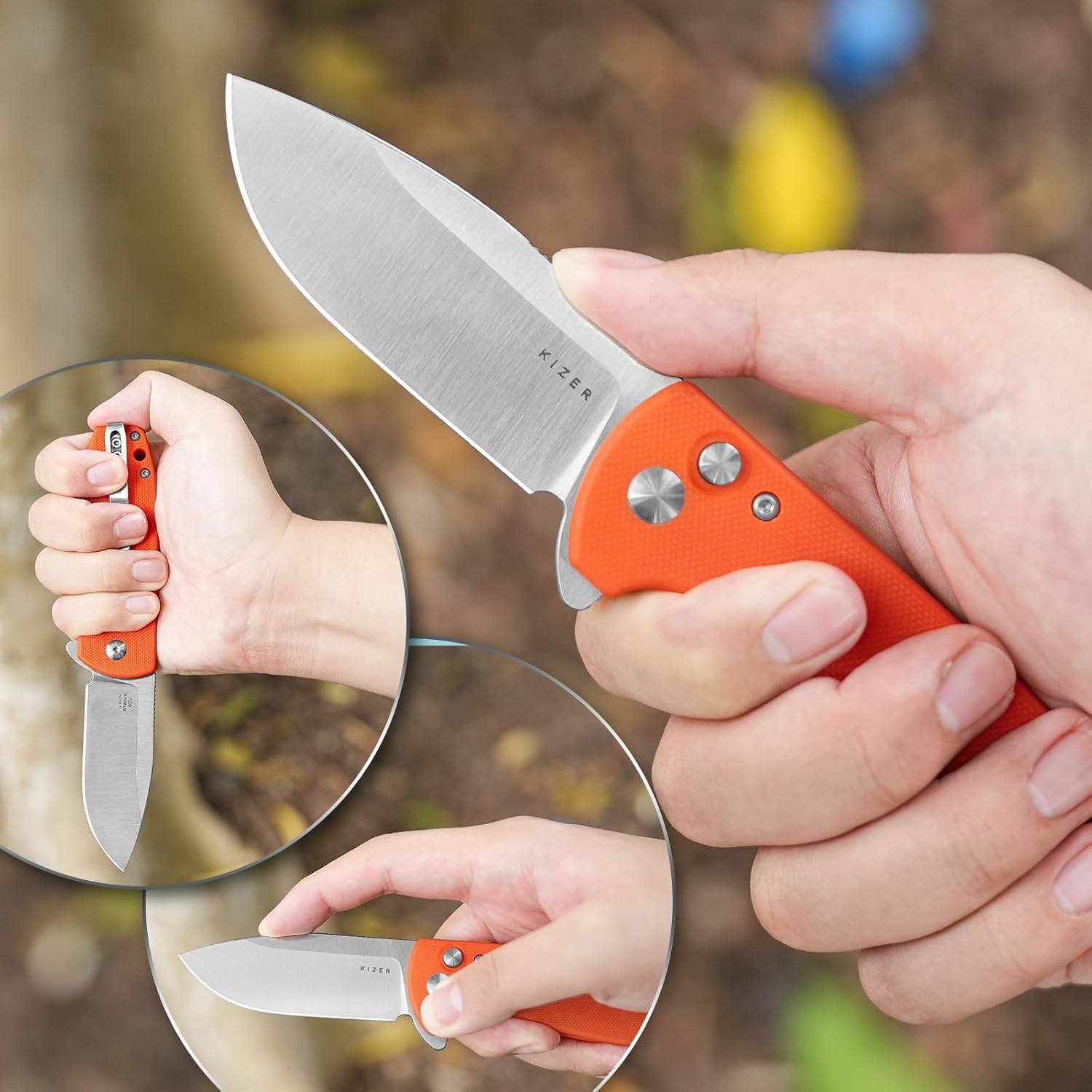 Kizer Amicus Pocket Knife, 2.95” Satin Nitro V Steel Blade Small EDC Knife, G10 Handle Pocket Folding Knife with Reversible Deep Carry Clip, Camping Hunting Pocket Knives for Men Women Gift L3002A4