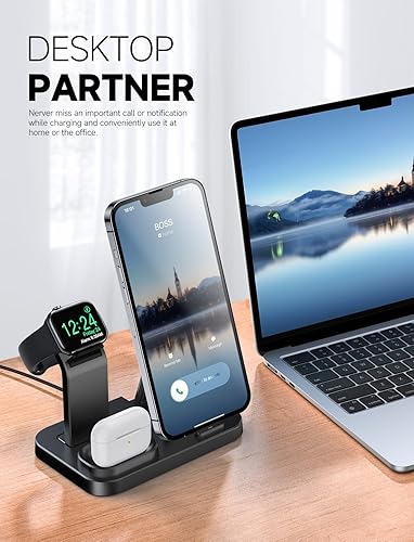 Miniatura 4 de Estación de carga inalámbrica 3 en 1 RJR compatible con dispositivos Apple, base de carga para iWatch, soporte de carga inalámbrico integrado para