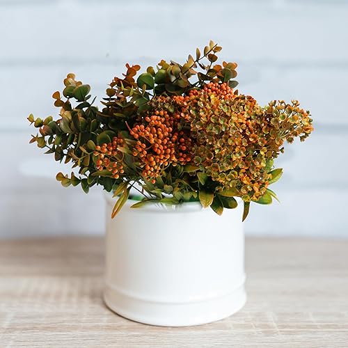 Miniatura 2 de Flores artificiales de otoño para mamás al aire libre, 6 paquetes de plantas falsas que no se decoloran, arbustos verdes de plástico sintético para