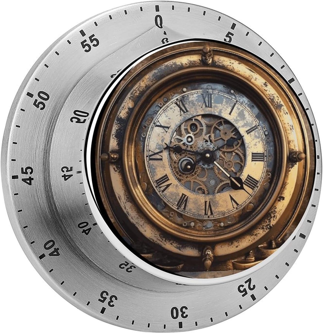 Steampunk Clock Timer Stainless Steel Kitchen Timers Waterproof & Rust-Proof 60 Minute Mechanical Timer with Loud Alarm for Cooking, Baking, Fitness