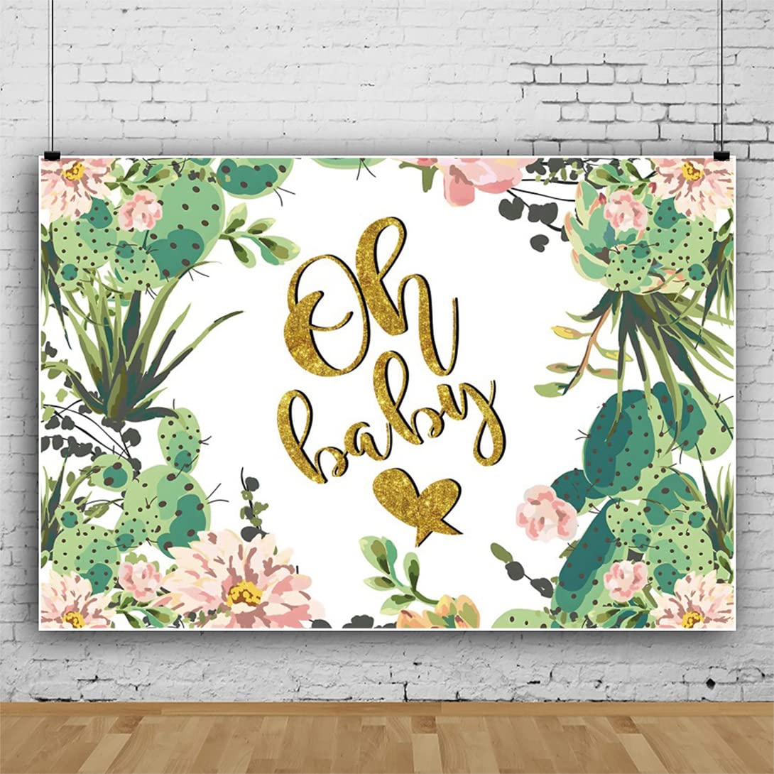 300x250cm Oh Baby FotografíA Fondo Acuarela Plantas Cactus TelóN De Fondo Oro Mariposa Fondo Brillante Rosa Flores Y Hierbas FotografíA TelóN De Fondo para Bebé Ducha DecoracióN
