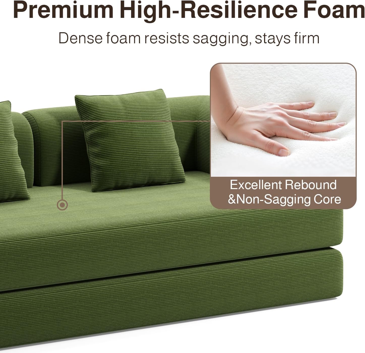 Ahomly 78.8'' Convertible Sofa Bed,5-in-1 Boneless Couch with Removable Armrests,Folding Futon Sofa Bed Includes 2 Pillows,Comfy Pull Out Couch for Living Room,No Assembly Required,Green
