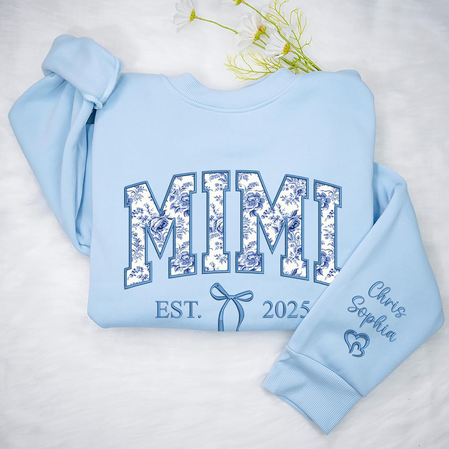 Personalized Floral Applique Embroidered Mimi Sweatshirt, Custom Embroidered Grandma Shirts Sweatshirts Hoodies, Mama Sweatshirt for Women, Gift for Mimi Grandma Mama, Mother's Day - Image 8