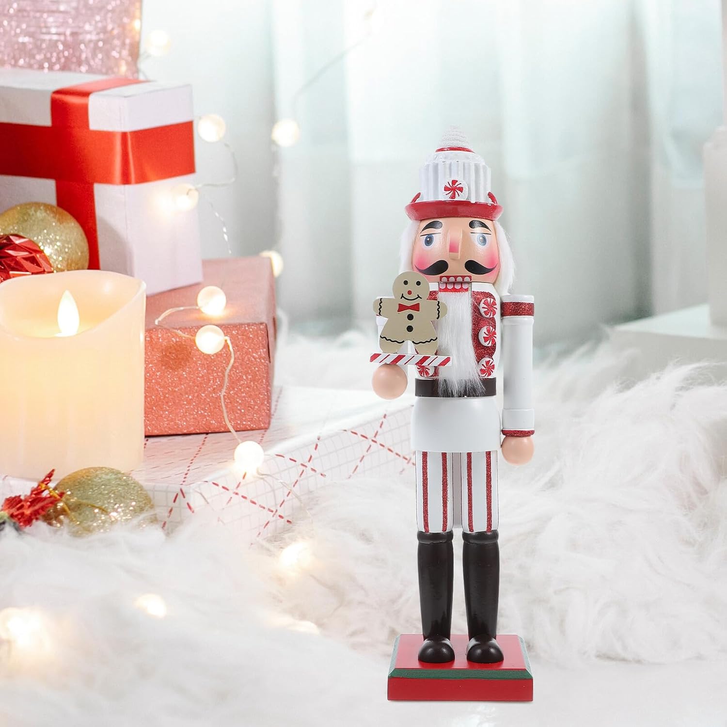 Wood Nutcracker Figurine Christmas Nutcracker Decoration Desktop Figure Wooden Holiday Collectible for Seasonal Home Décor