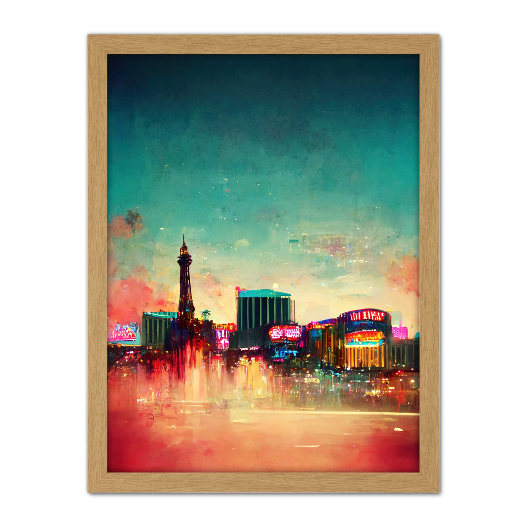 Doppelganger33 LTD Modern Las Vegas Skyline Colourful Acrylic Cityscape Artwork Framed Wall Art Print 18X24 Inch