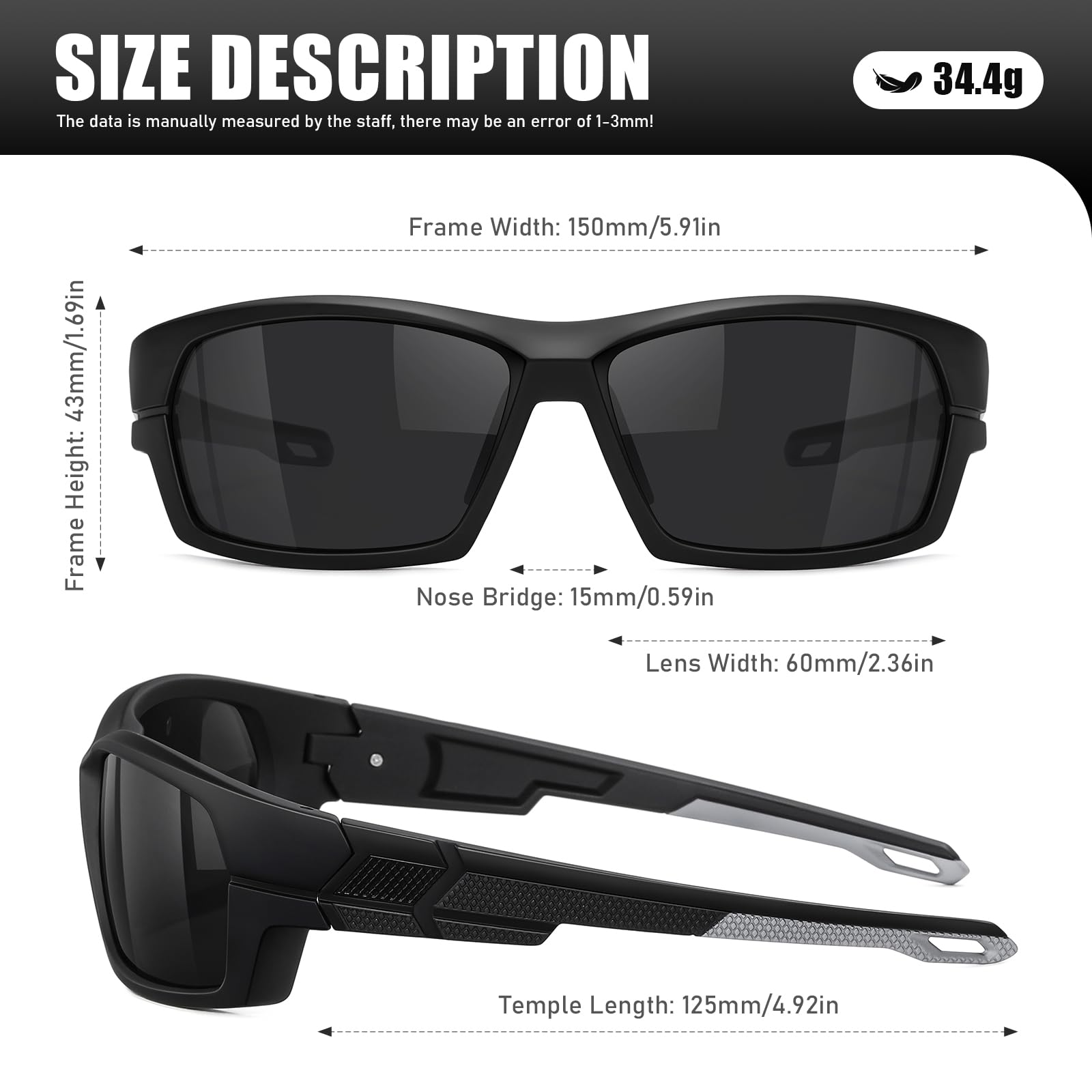 Gafas de sol deportivas polarizadas para hombre, gafas de sol envolventes para pesca, conducción, correr, ciclismo, golf, protección UV