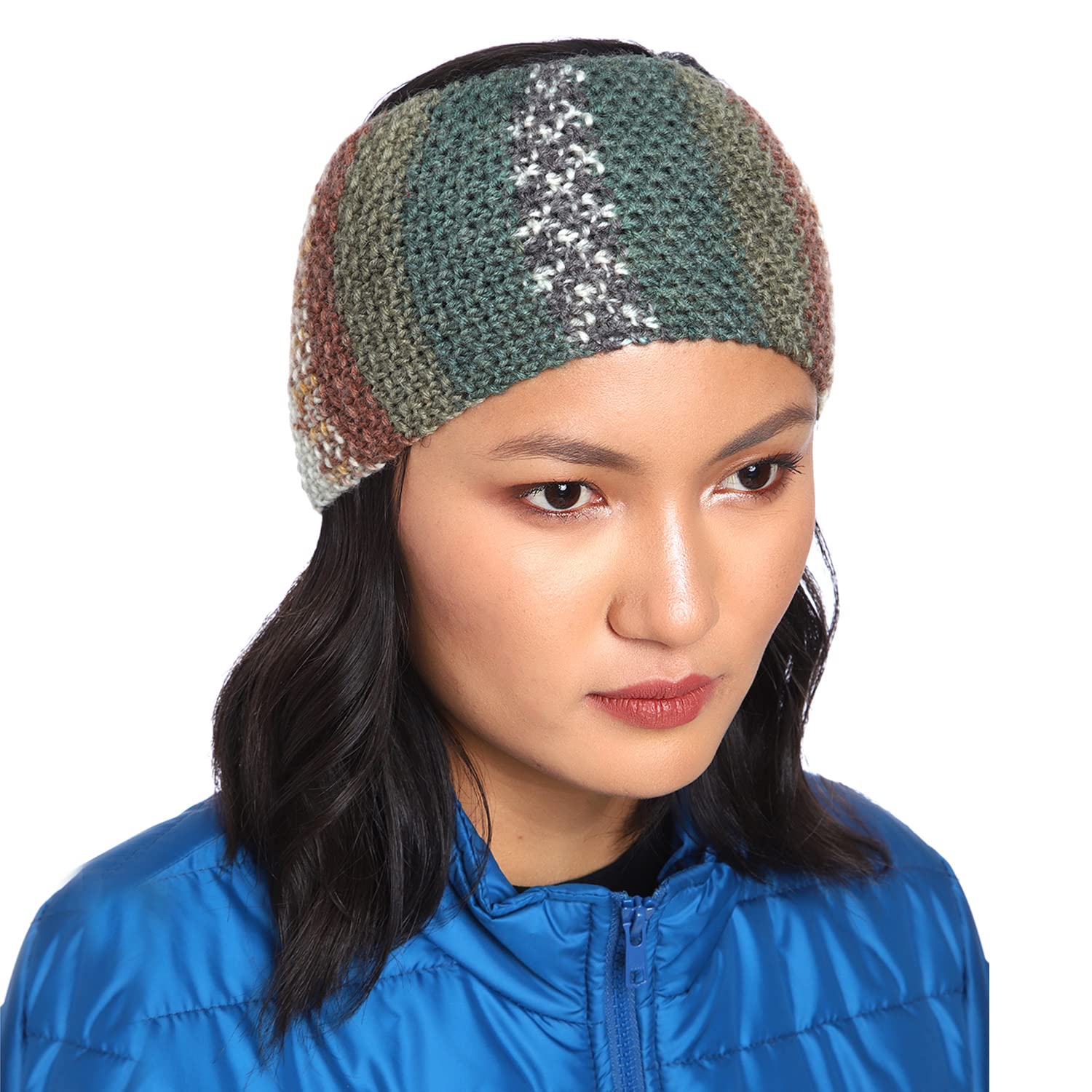 magic needles Headband Earwarmers for Winters | Handmade/Crocheted with Good Woolen Unisex Earwarmer Earmuffs Earcap Earcover Soft Headwrap Warm Winter Accessories (2403 Multi Green)-picture-36