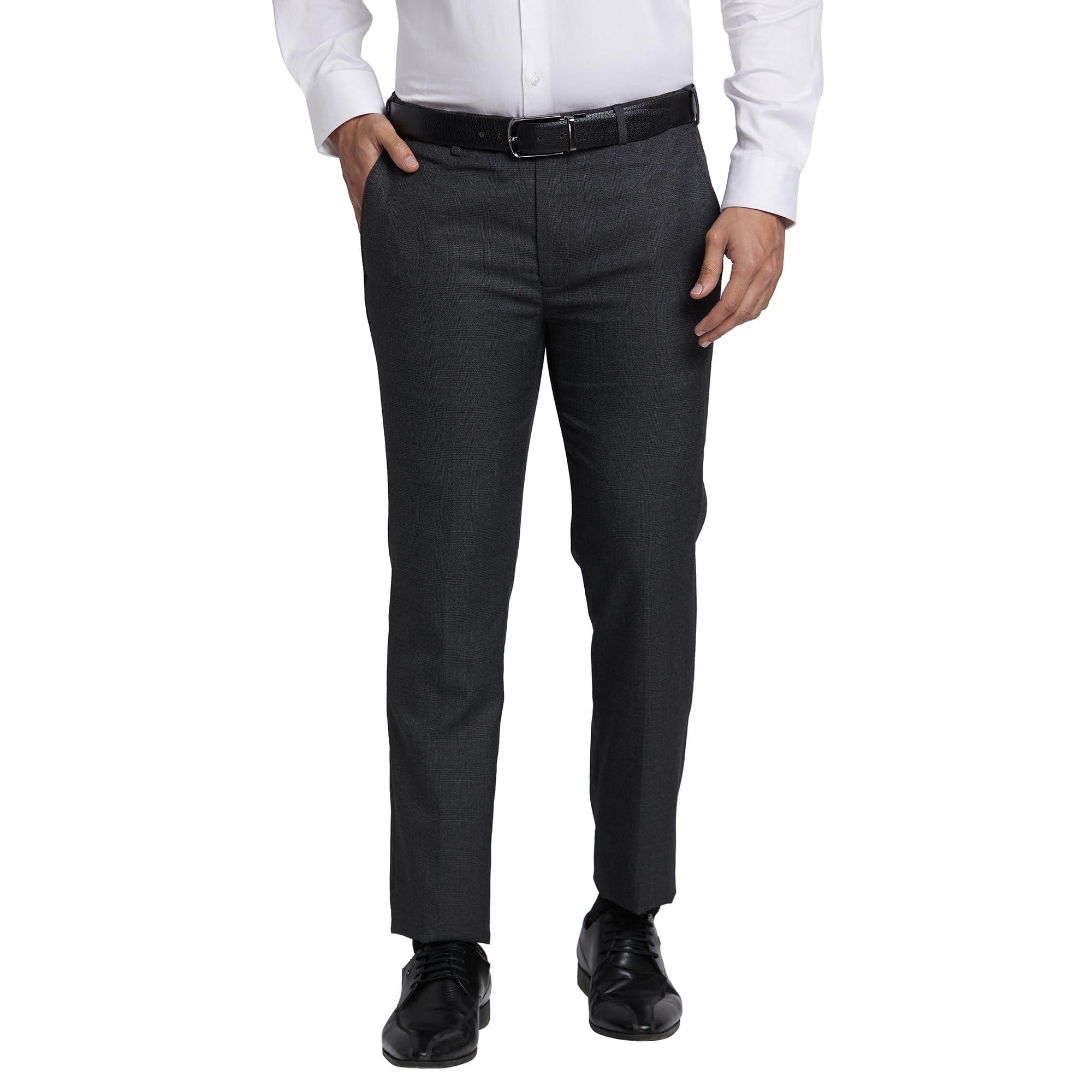 park avenue Men's Checks Pattern Super Slim Fit Polyester Blend Flat Front Formal Trouser-picture-36