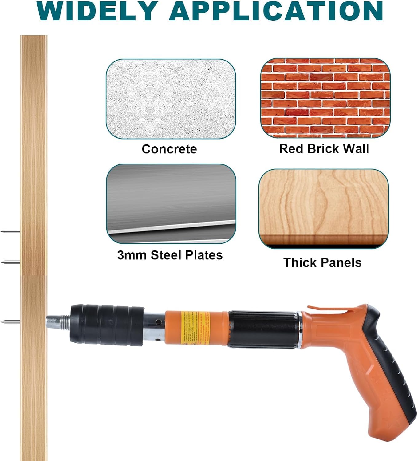 Cloueur Beton, Cloueuse Rivet Gun, Pistolet à Clous Manuel avec 5 Niveaux de Réglable, Pistolet à Ongles Portable avec 220 Clous Ronds, Kit pour Ongles en Béton, pour Murs en Béton, Plafonds (Orange)