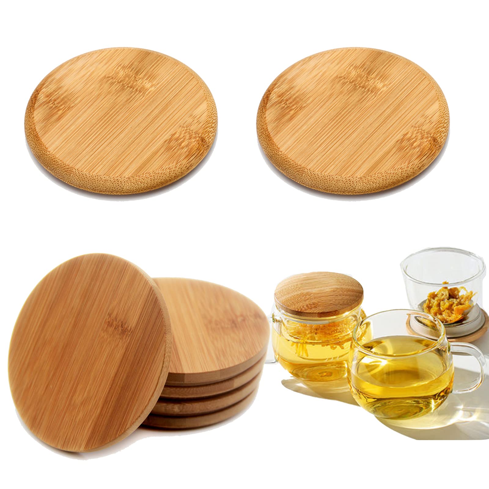 Coperchi di Vasi di Bambù Riutilizzabili Coperchi di Barattoli di di Bambù 70MM con Foro di Paglia per Vaso di Bocca