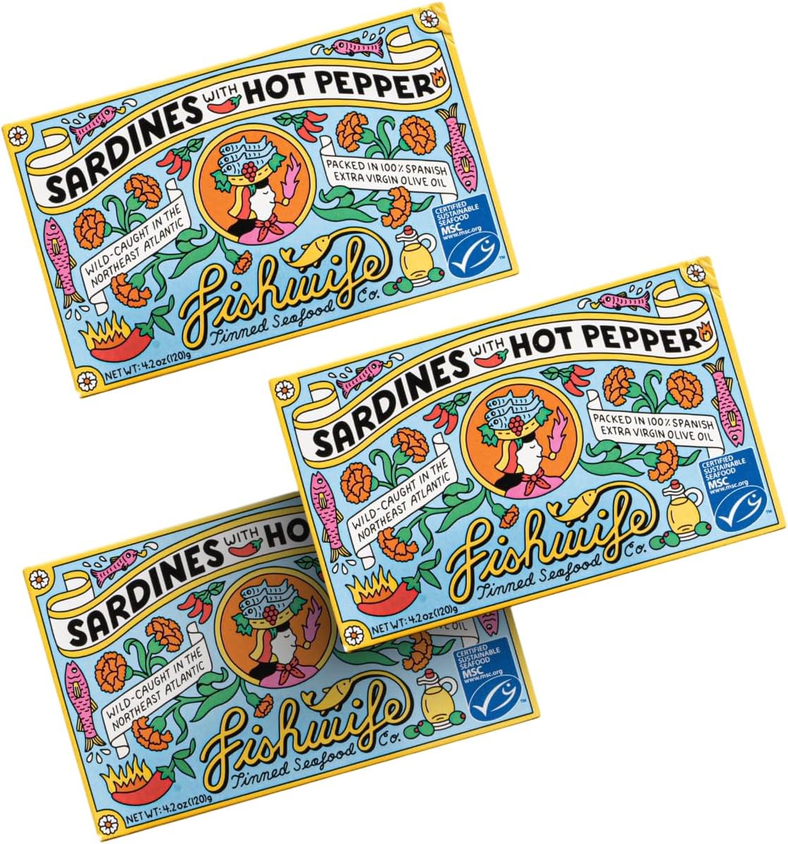 Sardines with Hot Pepper 3-Pack (4.20 Ounce) | Wild-Caught & Hand-Packed with Spanish Extra Virgin Olive Oil | MSC-Certified Sustainable Seafood, High Protein, Gluten Free, Paleo Friendly, Keto Friendly, Omega-3s