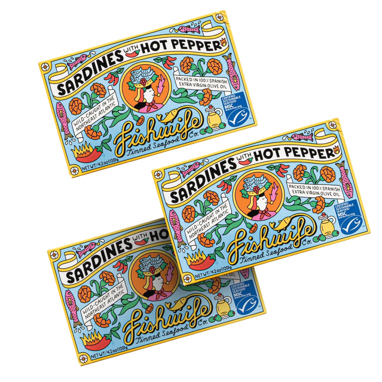 Sardines with Hot Pepper 3-Pack (4.20 Ounce) | Wild-Caught & Hand-Packed with Spanish Extra Virgin Olive Oil | MSC-Certified Sustainable Seafood, High Protein, Gluten Free, Paleo Friendly, Keto Friendly, Omega-3s