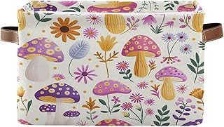 Retro Mushrooms Flowers Pattern Square Storage Collapsible Organizer Basket Storage Canvas Storage for Home Closets Offices Bedrooms 2 Pack