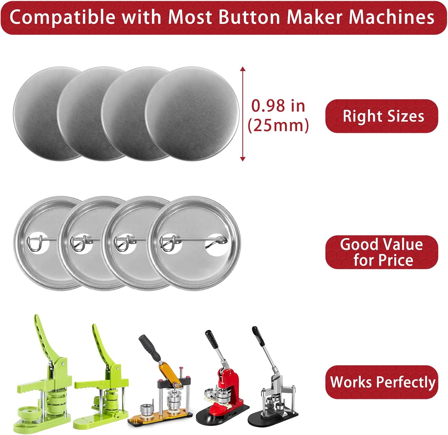 200 Sets Button Maker Supplies, 25mm / 0.98 inch Button Supplies Buttons Parts, (Approx. 1 inch) Metal Blank Badge Parts with Blank Paper for Buttons Maker Machine Pin Maker Press - Image 3