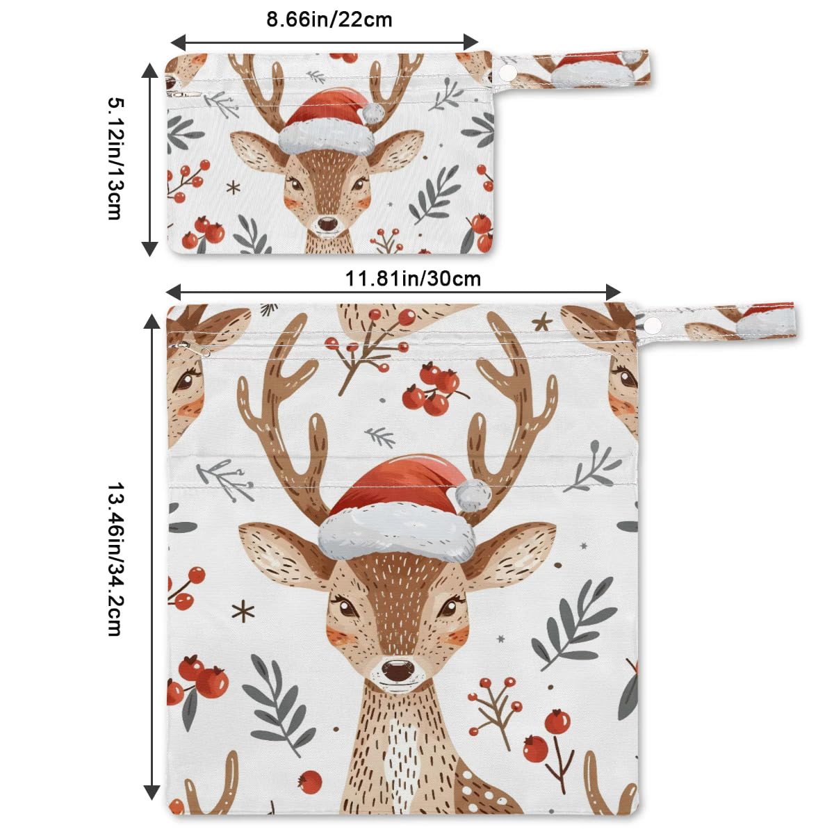 GzLeyigou 2pcs Cloth Diaper Wet Dry Bag Waterproof Storage Bag Travel Laundry Bags, Beach, Pool, Breast Pump Parts, Gym Bag for Swimsuits & Wet Clothes for Baby (Christmas Horned Reindeer)