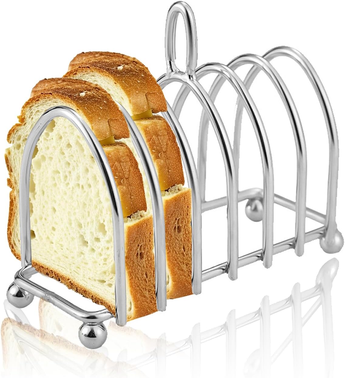 Toast Rack Holder, 6 Slice Stainless Steel Bread Holder with Ergonomic Loop Handle and Ball Feet, Vintage Breakfast Carry Stand for Kitchen, Breakfast, Bakery Buffet Restaurant Serving