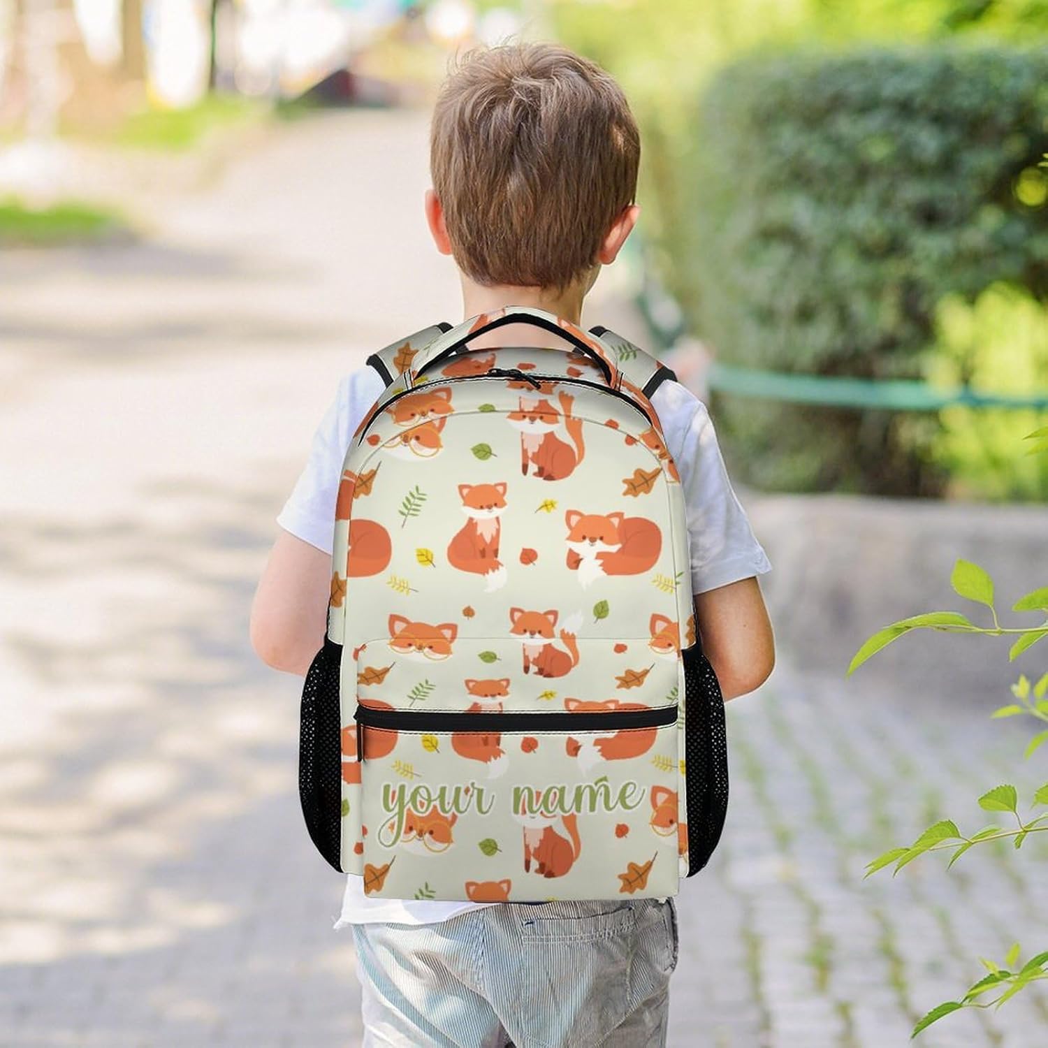 Custom Fox Backpack for Girls Boys, 16 Inch Orange Backpacks for School, Cute Lightweight Durable Bookbag for Kids