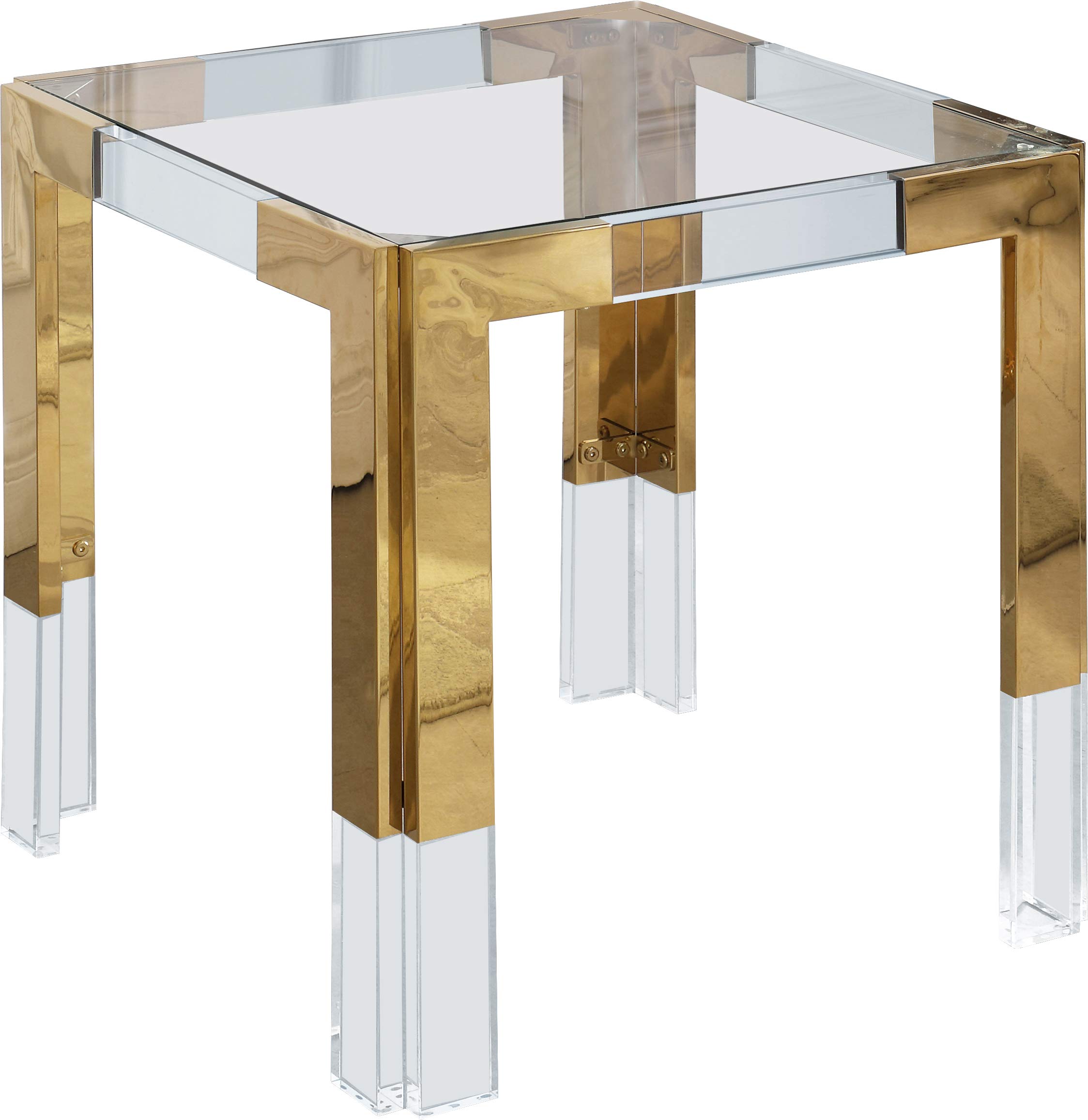 Meridian Furniture Casper Collection Modern | Contemporary Square Glass Top End Table with Sturdy Stainless Steel and Acrylic Base, 22" W x 22" D x 24" H, Gold