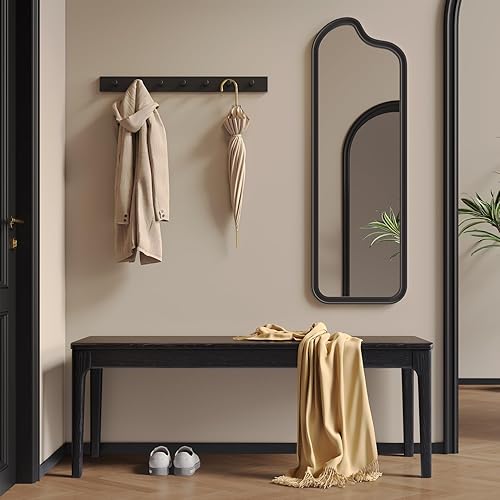 Miniatura 6 de Banco de comedor, banco de madera de roble macizo, mesa de comedor para interiores, hogar, dormitorio, extremo de cama, restaurante, muebles