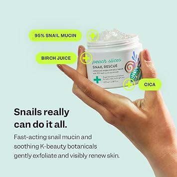 Peach Slices - Snail Rescue Intensive Wash-Off Jelly Mask (3.38 oz) - 95% Snail Mucin Concentrate - Gentle, Clear Skin - Cica, Birch Juice & Licorice - Clean & Cruelty Free - Korean Skin Care & Beauty