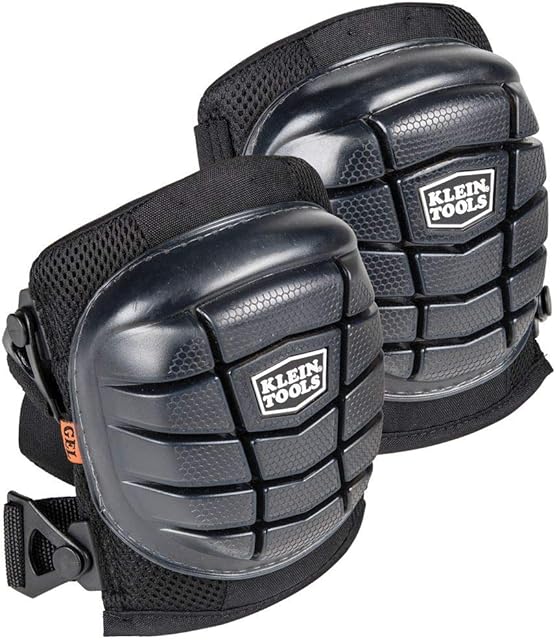 KLEIN TOOLS 60184 Knee Pads, Lightweight Gel Knee Pads with Slip Resistant Rubber Caps, Cinch Tight Straps, Black