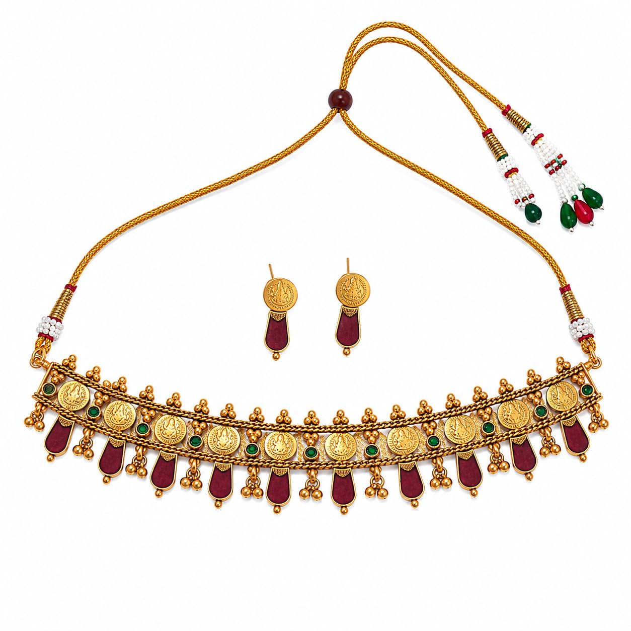 Palakka Coin Choker Set Maroon-image-16