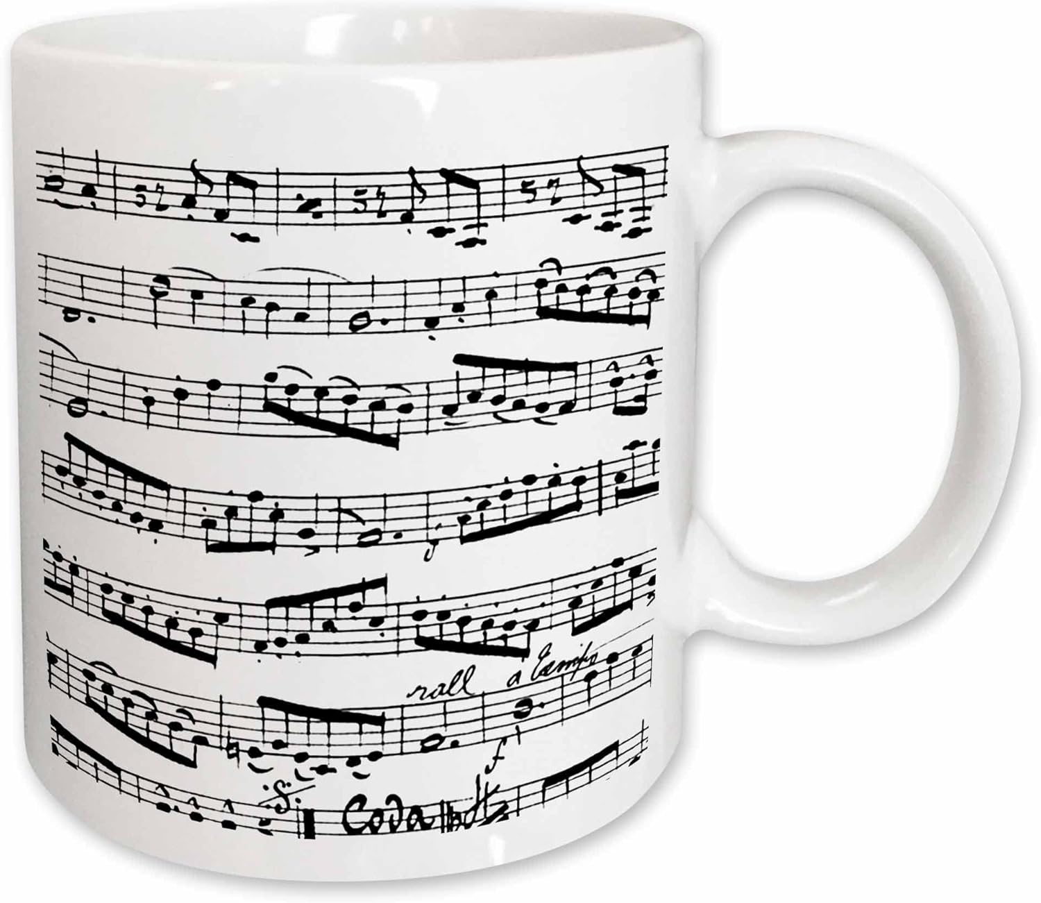 3dRose mug_179702_1 Music Notes Pattern Black and White Piano Sheet Musical Notation Ceramic Mug, 11-Ounce