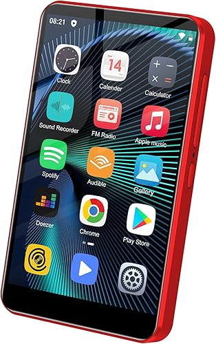 Reproductor MP3 de 144GB con Bluetooth y WiFi, ZAQE Reproductor MP3 de pantalla táctil completa HD de 4" con Spotify, Amazon Music, YouTube, rojo