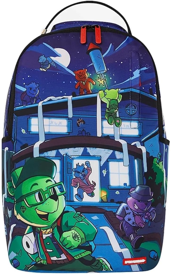 Sprayground Misfits Of Moneyville Blue Backpack, One Size, Multicolor, Men's, PVC Exterior, 20 Liters, Padded Laptop Sleeve, 18" H x 11.5" W x 6" D