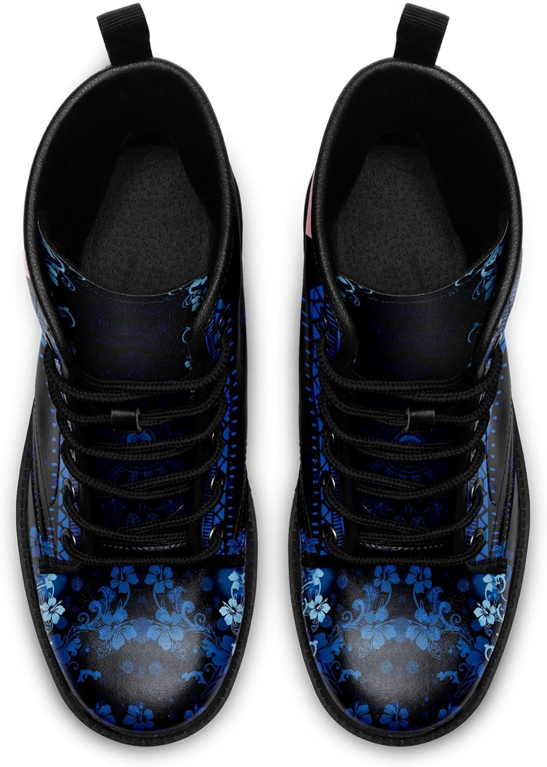 Mandala Print Combat Boots for Women, Floral Lace-Up Casual Ankle Boot Platform Booties Festival Everyday Streetwear