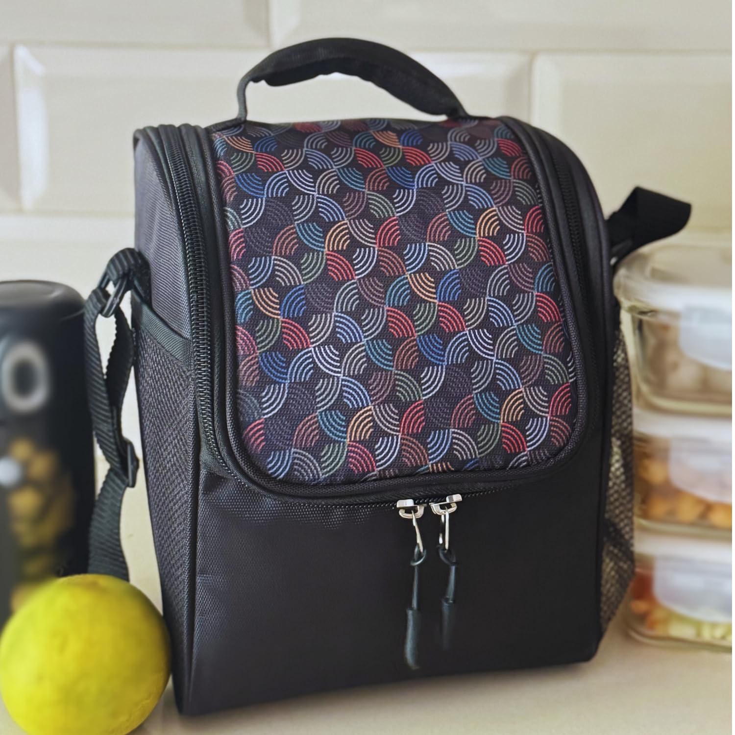 HAMELIN Lunch Bag for Office Men, Women | Stylish Tiffin Bag | Lunch Bag for Work, School, Picnic &Travel | Portable Lunch Box Bag | Leakproof Tiffin Box Bag with Adjustable Straps-Rainbow