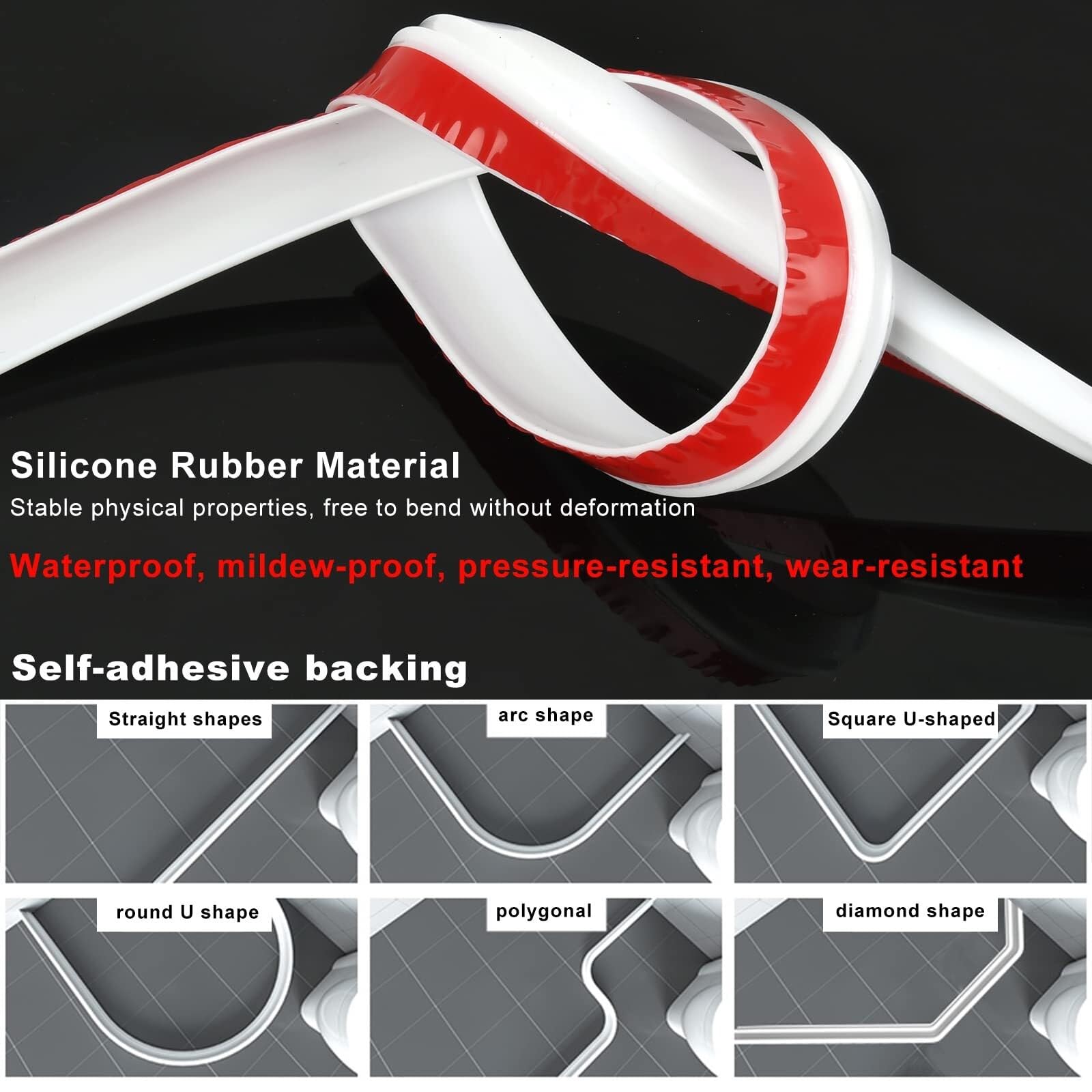 2M Silikon-Duschwannen-Dichtungsstreifen, Duschwasserbarriere, Badezimmer-Wasserstreifen, Duschwannen-Dichtungsstreifen, Wasserbarriere for Nassräume, Wasserbarrierenstreifen, for Küchen-WC-Boden