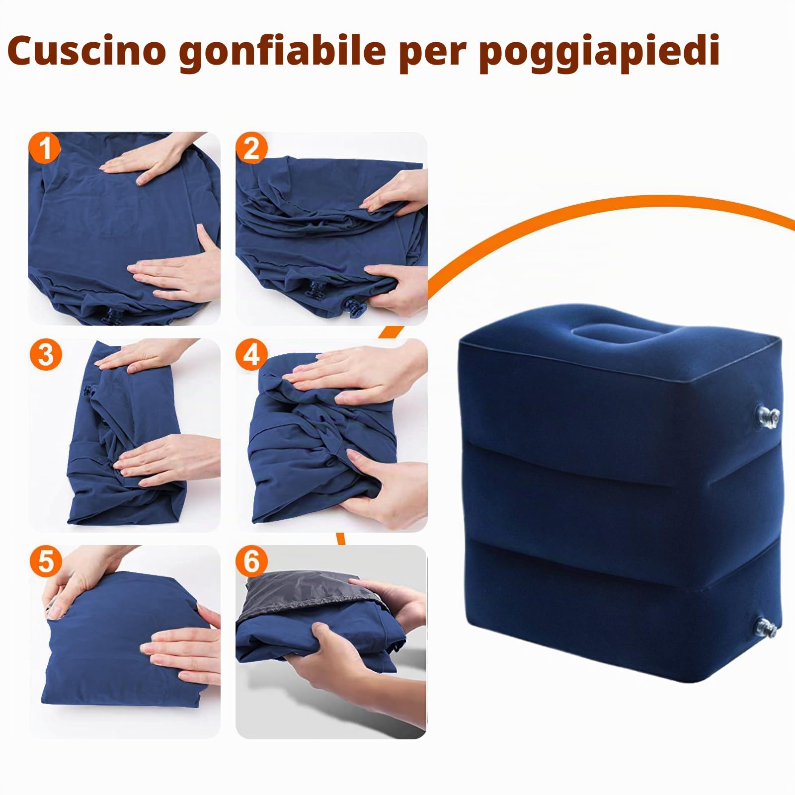 Poggiapiedi Gonfiabile da Viaggio, cuscini regolabili in altezza, Cuscino da Viaggioper Bambini, Cuscino da Viaggio per Dormire in Aereo, per viaggi dormire su auto, volo, treno veloce, blu
