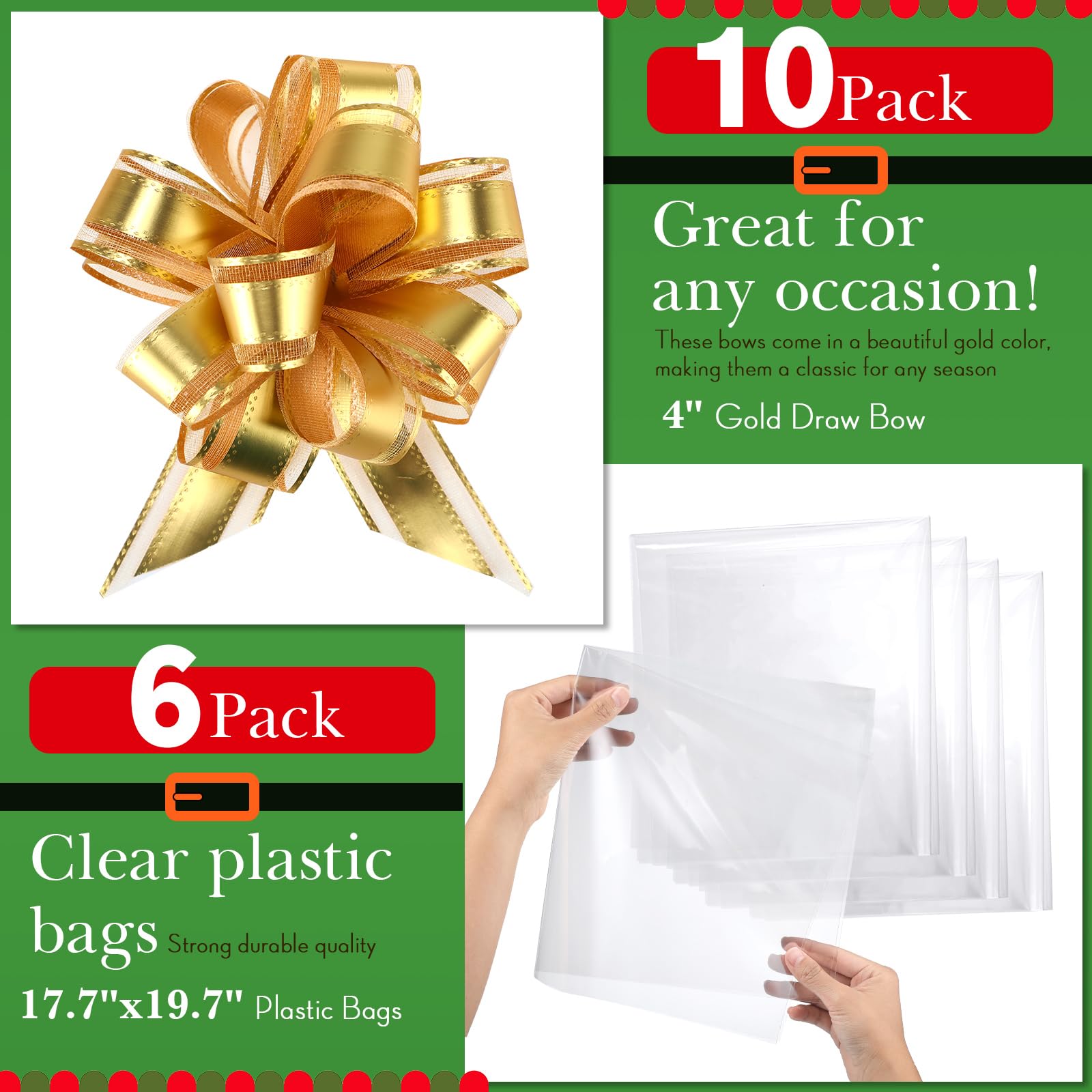 Tioncy 22 cestas de regalo de Navidad vacías, incluye 6 cestas vacías de cartón, 6 bolsas de regalo transparentes, 10 unidades de lazo dorado para vacaciones, cumpleaños, Navidad, etc