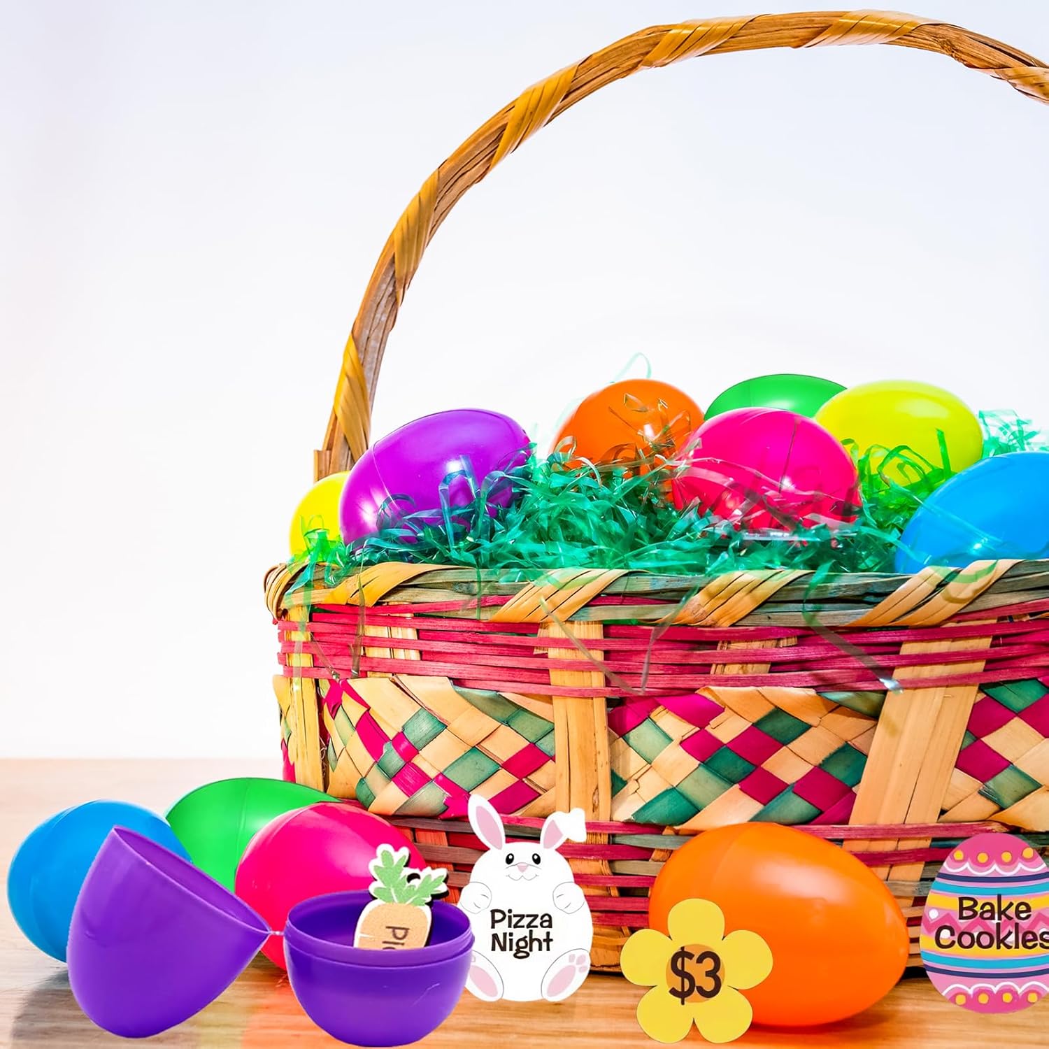 36 Pcs Easter Egg Tokens Wooden Easter Reward Tokens Easter Egg Fillers Easter Basket Stuffers with 36 Different Engraved Sayings for Easter Egg Hunt Prize