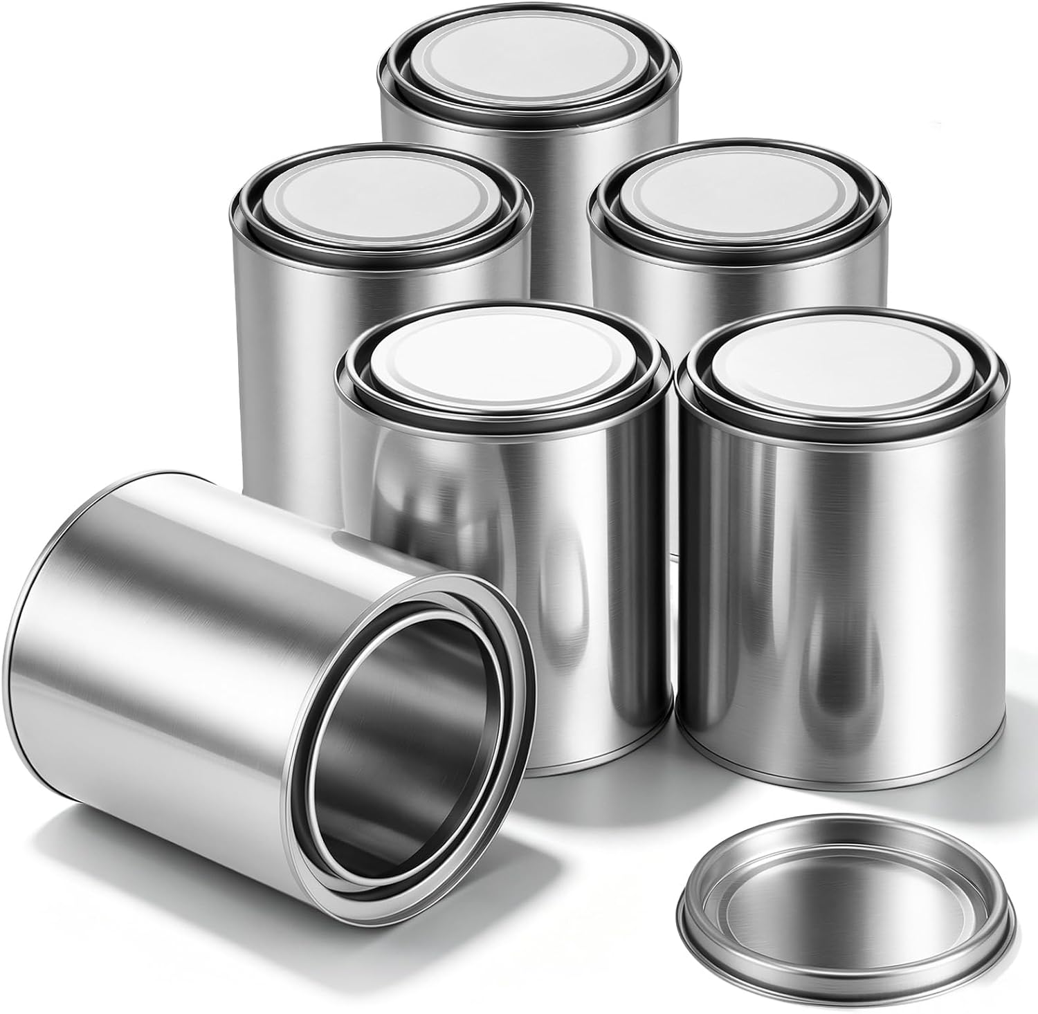 6 Pack Empty Paint Cans with Lids 1 Quart Tin Cans Unlined Metal Paint Buckets for Leftover Paints Storage Crafts DIY Projects Silver