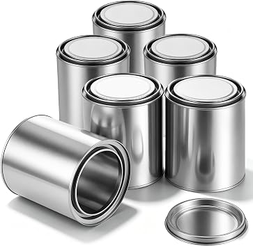 6 Pack Empty Paint Cans with Lids 1 Quart Tin Cans Unlined Metal Paint Buckets for Leftover Paints Storage Crafts DIY Projects Silver