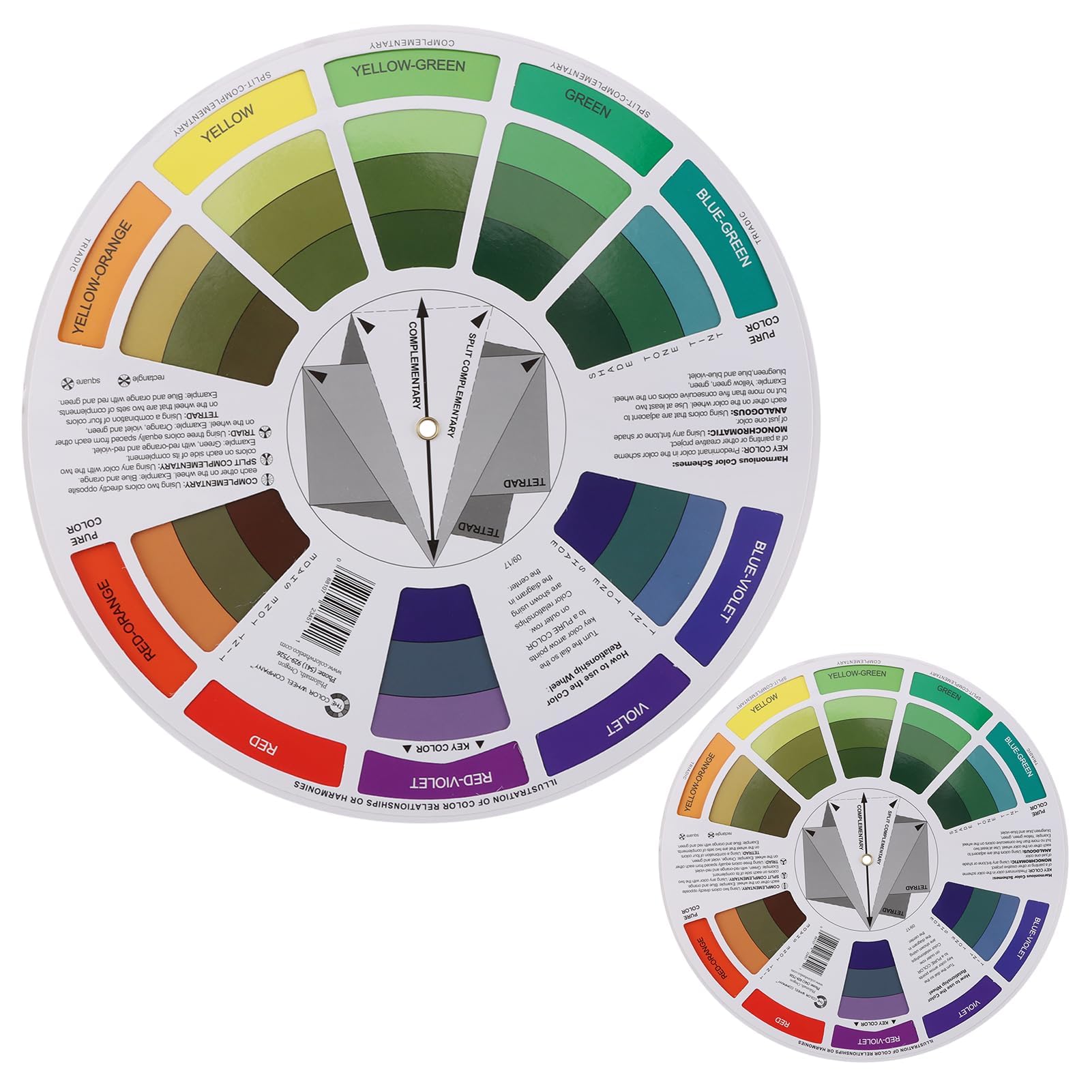 2 Pcs Color Wheel Set, Art Makeup Mixing Guide 5.5"&amp;9"
