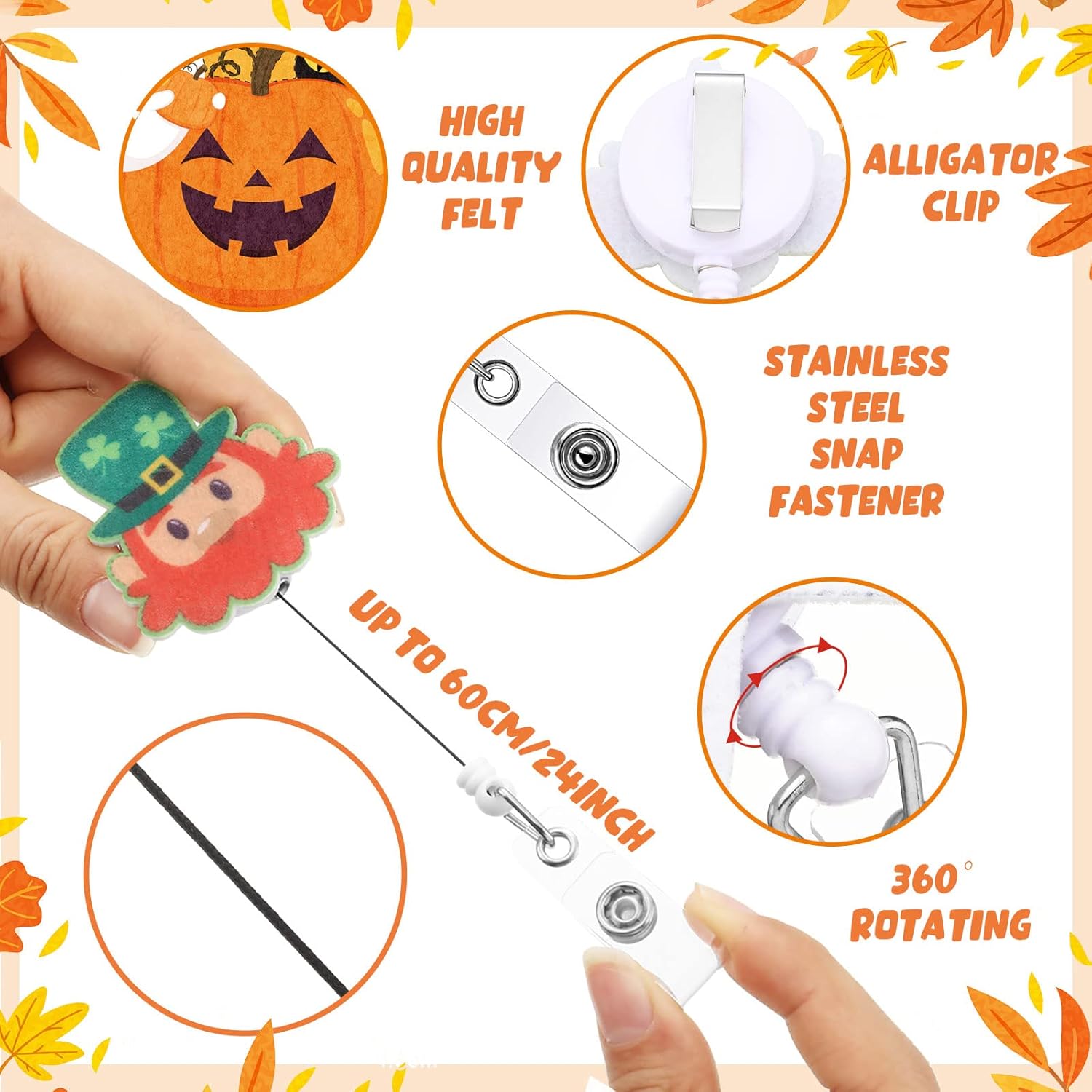 12 Pcs St. Patrick Day Day Badge Reels Rabbit Retractable Holiday Nurse Badge Clip Reels Holder Felt with Clip for Teachers Doctor Employees Volunteers Xmas Decor(Cute Style) - Image 3