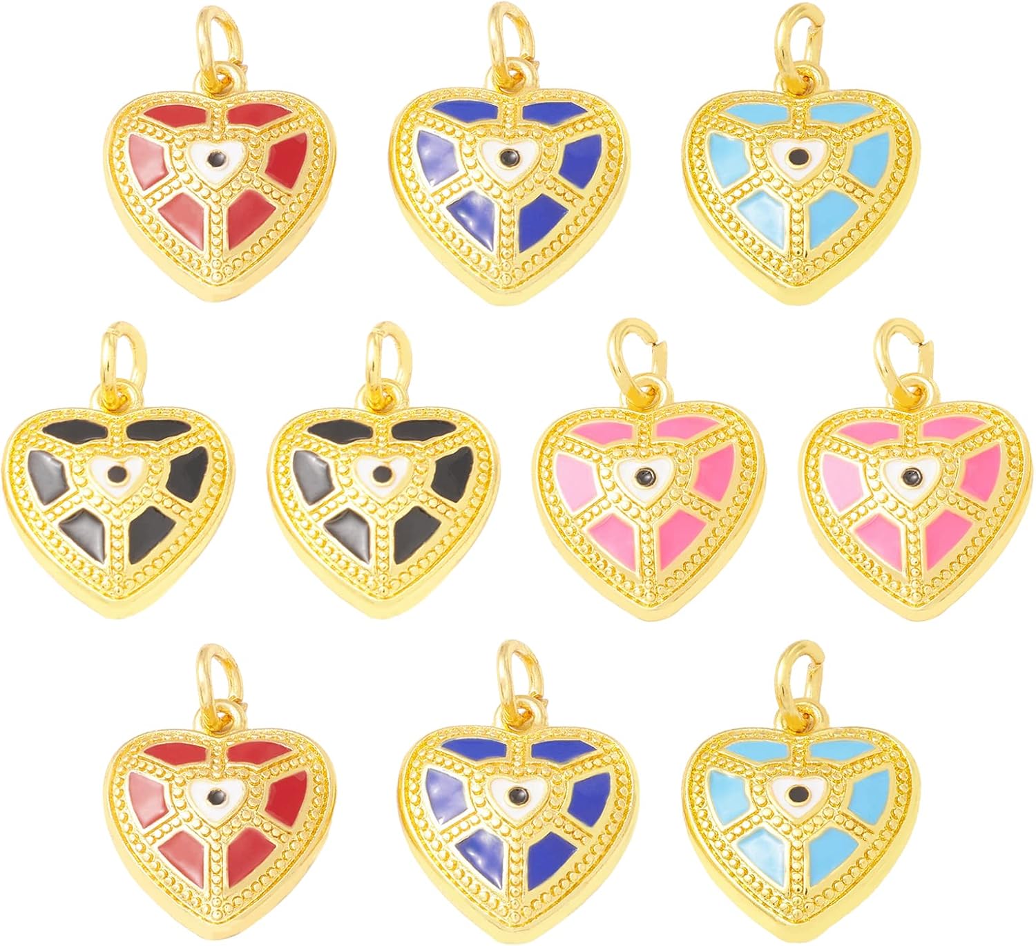10 Pieces Enamel Heart Charm Pendant Brass Love Charm Colorful Heart Pendant Real 18K Gold Plated for Jewelry Necklace Bracelet Earring Making