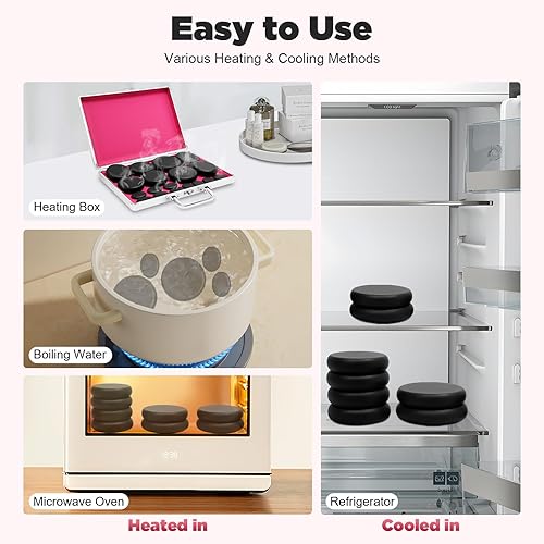 Miniatura 5 de Kit de masaje de piedras calientes, 16 piezas portátiles de basalto, juego de piedras calientes de basalto, calentador de piedras de masaje con caja