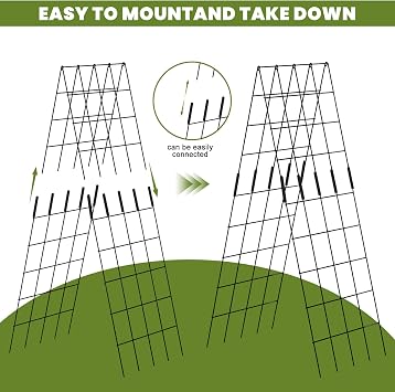 Cucumber Trellis 2 Pack, 59 H Foldable A-Frame Garden Trellis for Raised Bed Garden Grow Support with Plant Support Clips, Twist Ties for Cucumber,Tomato, Climbing Plants and Flowers