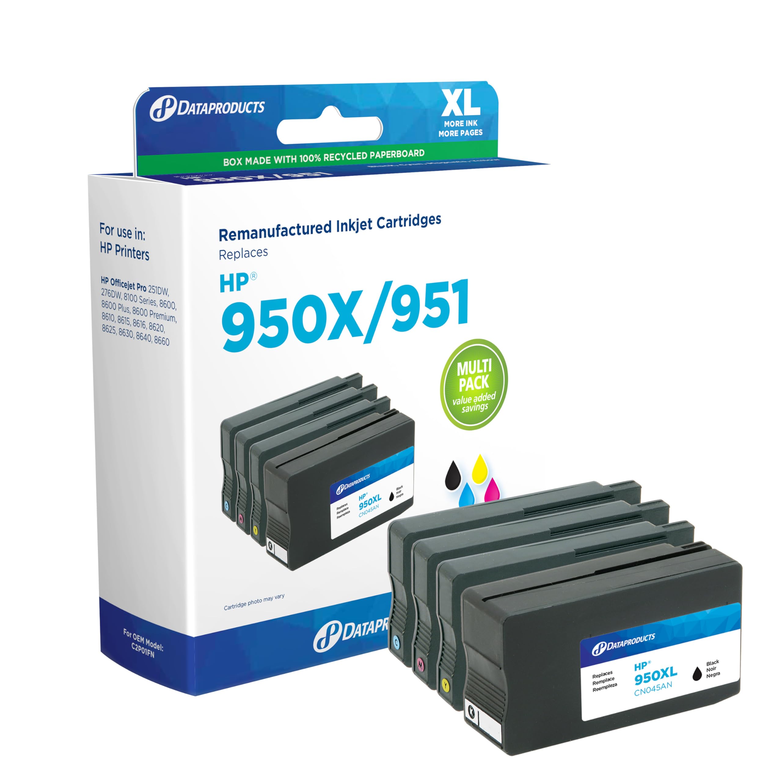 Photo 1 of Dataproducts Remanufactured High Yield Black, Cyan, Magenta, Yellow Ink Cartridges Replacement for HP 950XL/951 (C2P01FN) 4-Pack