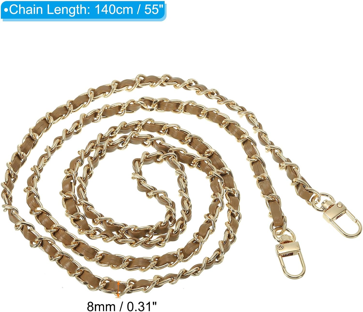 PATIKIL 55 Inch Purse Chain Strap, Leather Metal Chain Strap Replacement Chain for Bag Shoulder Crossbody Clutch Handbags, Coffee/Gold - Image 2