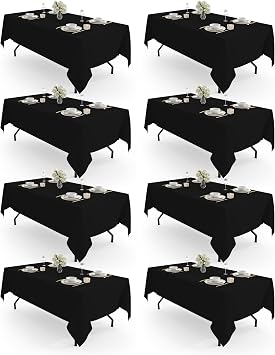 Pureegg Rectangle Table Cloth 60" x 102" 8 Packs, Durable Polyester Tablecloth Offers Reusable & Washable Protection, Ideal for Outdoor Party, Picnic, Wedding, Banquet and Birthday, Black