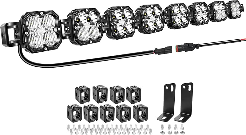 Willpower 52 inch 240W Straight Curved Adjustable & Linkable LED Light Bar with Wiring, Spot Flood Beam Off Road 4X4 Driving Fog Lights for 12V 24V Vehicle 4WD Car ATV UTV SUV Truck Tractor Trailer
