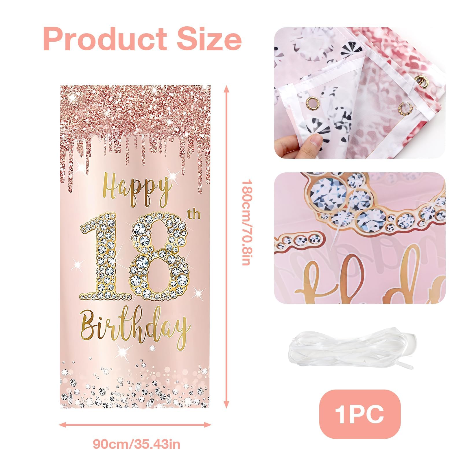 Striscione 18° Compleanno 180x90 Cm - Decorazione Oro E Nero Per Feste, Con Corda Per Appendere - Foto 5