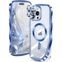 [CD Ring & Curly Wave Edge] for iPhone 16 Pro Case, 2025 Upgraded [Full Camera Protection] [Compatible with MagSafe] Plating Soft Non-Yellowing Clear Case for 16 Pro 6.3 " Men Women ,Titanium Blue