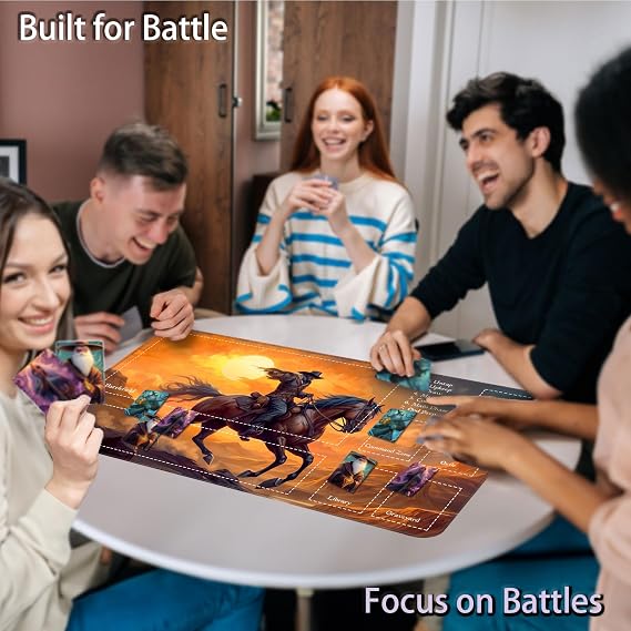for MTG Game Playmat, for Magic TCG Rubber Play mat,Tabletop Card Playmats with Smooth Surface,Trading Card Inked Game Mat with Zones,Battle Game,Cowboy on Horseback